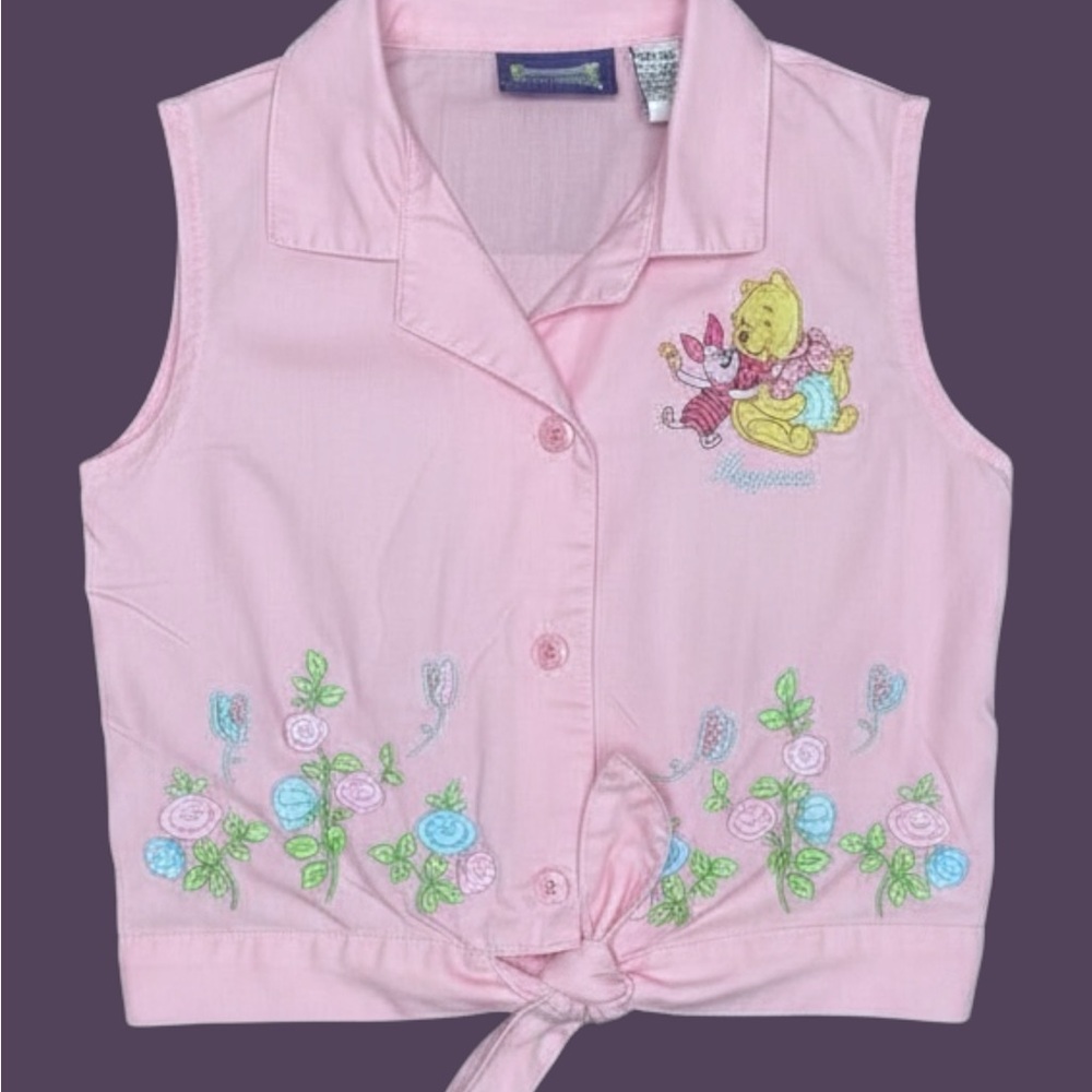 Vintage Pooh and Piglet Tie-front Blouse
